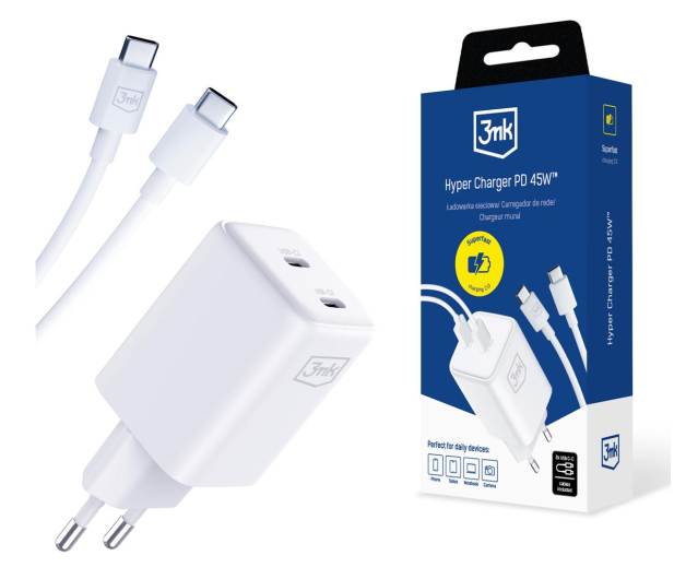 3MK Hyper Charger PD 45W White + 2x USB-C-C Cables 5903108561969 - 1267405 - zdjęcie
